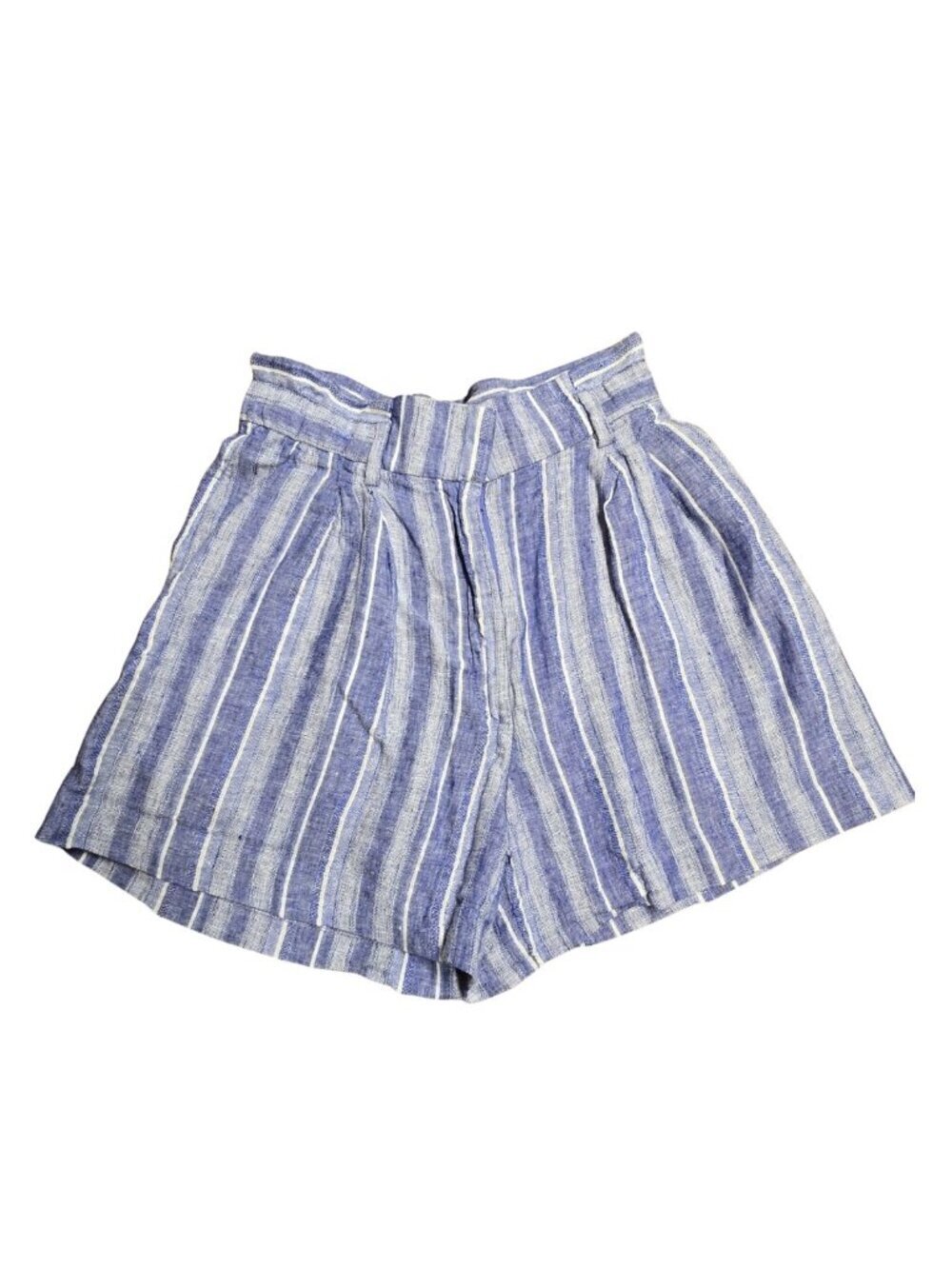 Womens Linen Shorts Striped Paperbag High Rise Size 4 Coastal Flowy Nautical